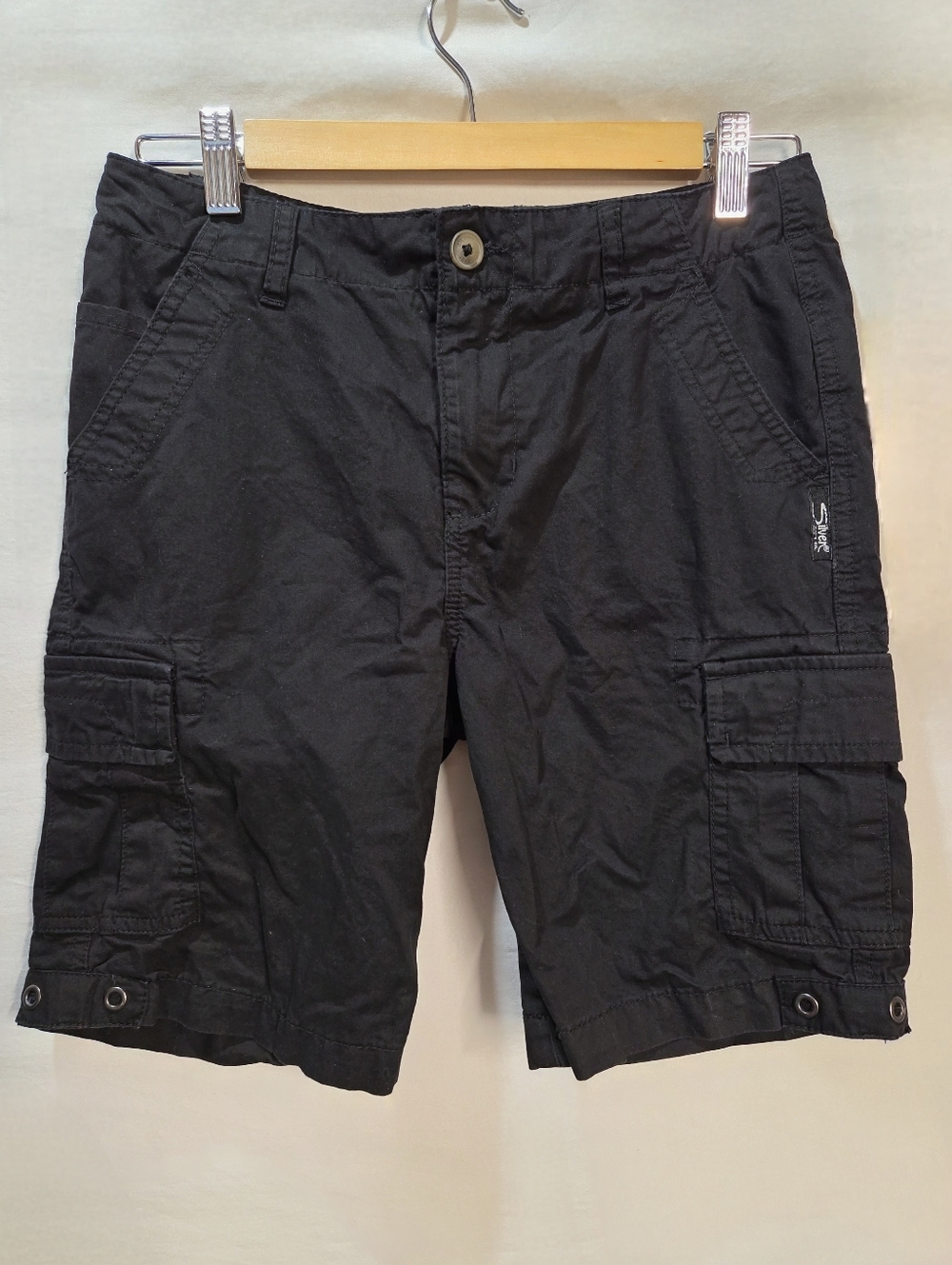 Silver Jeans Co. Boy's Sz 14 Black Cargo Shorts 100% Cotton 6 Pocket & Grommets